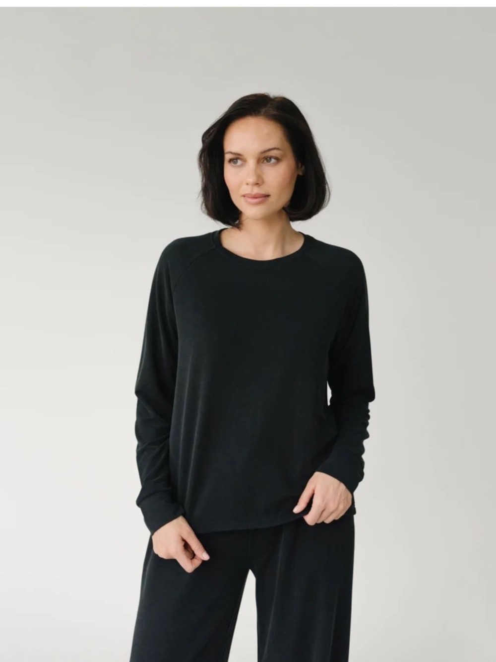 Cozy Earth Women's Viscose Bamboo Rib Knit Long Sleeve Top Black M Soft Lounge